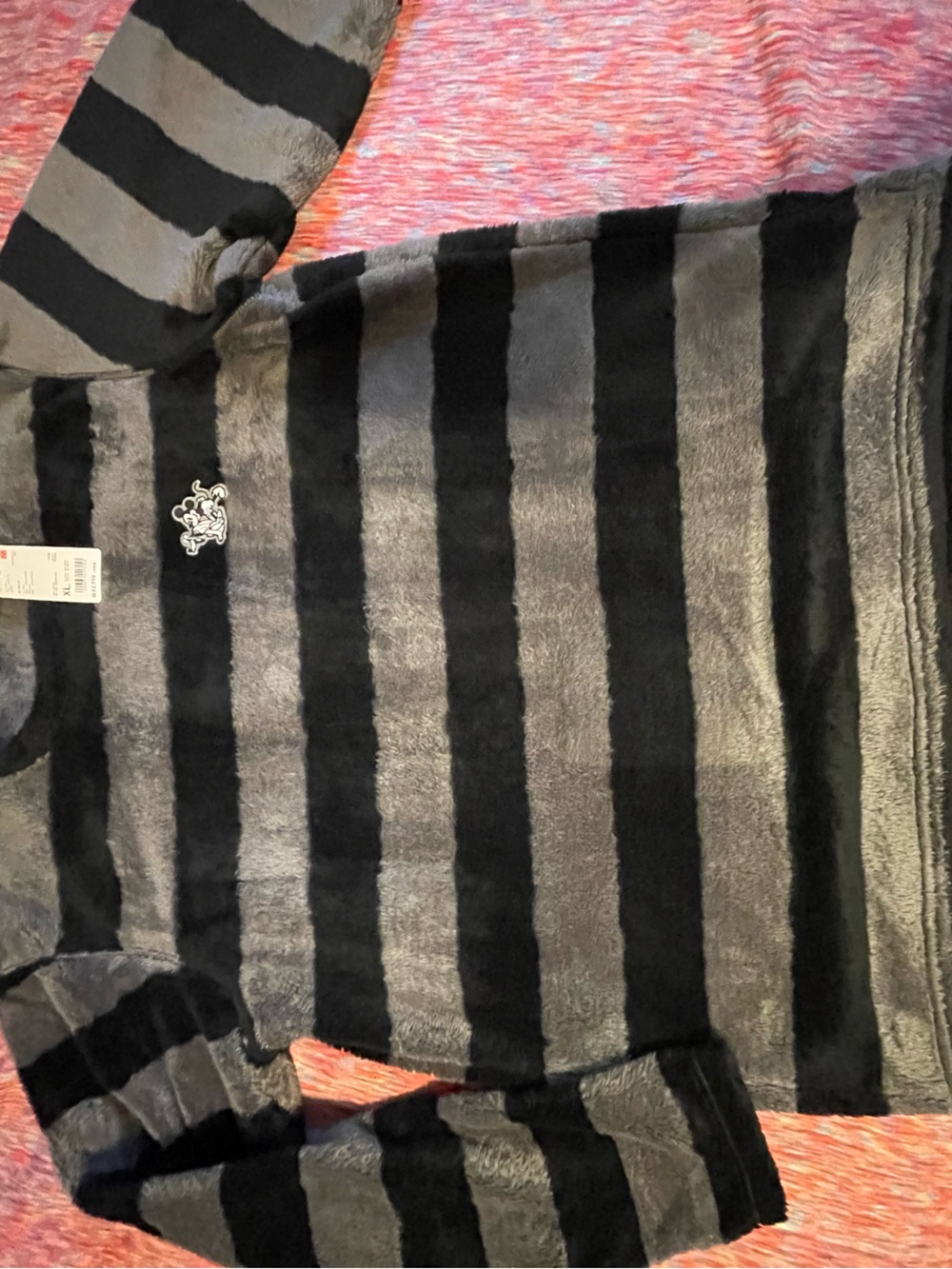 Uniqlo Plush Fleece Striped Crewneck Sweater - Black & Gray New
